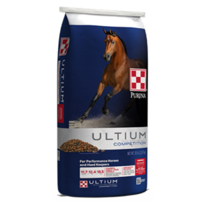 blue bag of Purina Ultium Competition Horse Formula