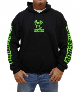 BuckedUp Pullover Hoodie - Black with Neon Green Logo