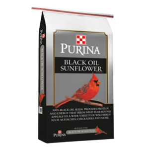bag of Purina Wild Bird Chow Black Oil Sunflower Seeds with cardinal on front