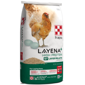 bag of Purina Layena+ High Protein Layer Pellets