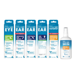 Full line of TropiClean HomeVet Products pictured in their boxes.