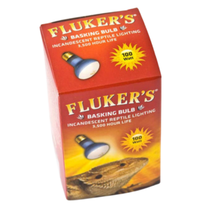 Fluker's Basking Bulb in a box with a bearded dragon on the front of it.