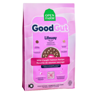 pink bag of Open Farm GoodGut Wild-Caught Salmon Dog Kibble